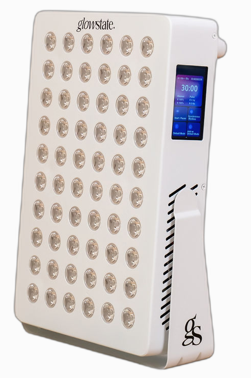 Radiance60 red light panel has 12 wavelengths, touchscreen control with 60 LEDs, white frame, flexi stand, background removed