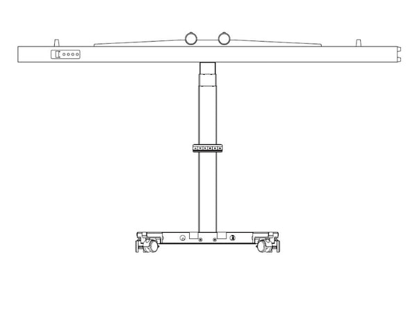 The Flow Orbit electric lift stand diagram showing the panel in a horizontal position