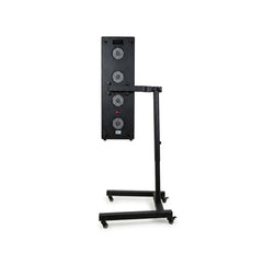 The Flow Horizon adjustable black stand with wheels showing back view of a Radiance300 panel.