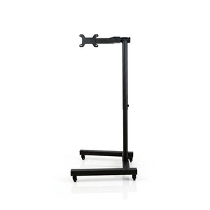 The Flow Horizon adjustable black stand with wheels side view.