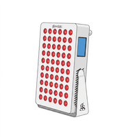 Stylized line drawing of desktop sized red light panel with white frame and red LEDs