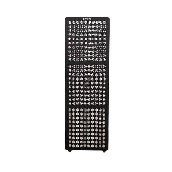 Radiance300 half body red light panel has 12 wavelengths, 300 LEDs, showing the front view, black frame, without stand.