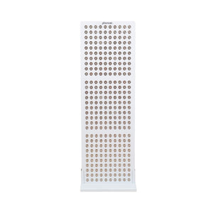 Radiance300 half body red light panel has 12 wavelengths, 300 LEDs, showing the front view, white frame, on a fixed stand.