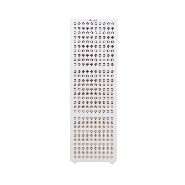 Radiance300 half body red light panel has 12 wavelengths, 300 LEDs, showing the front view, white frame, without stand.