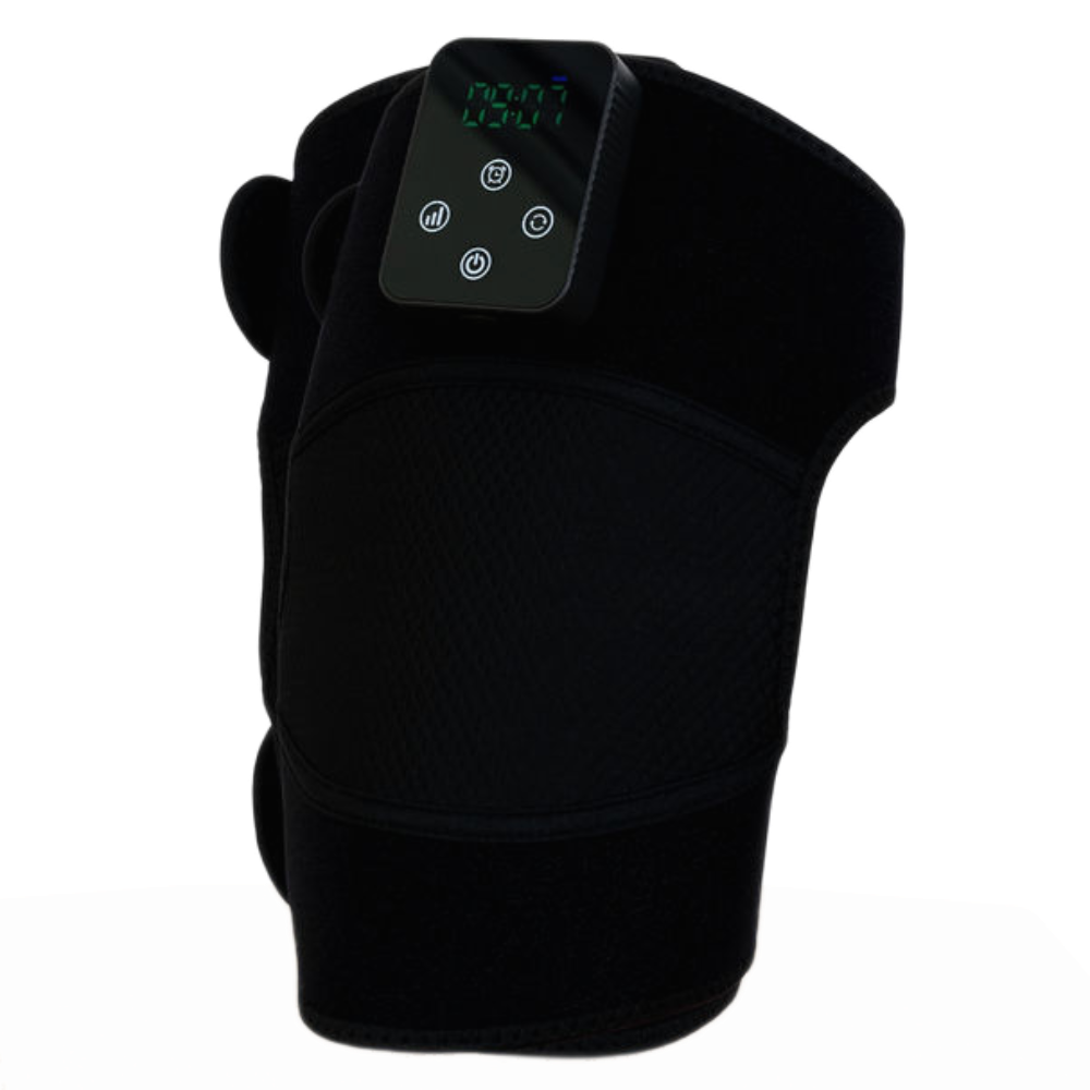 The Focus Flex Joint Wrap is a flexible red light therapy joint wrap shown with the detachable control and battery pack