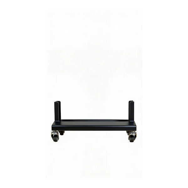 The Flow Horizon black stand front view with four wheels.