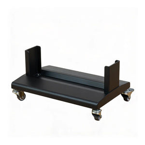 The Flow Horizon black stand side view with four wheels.