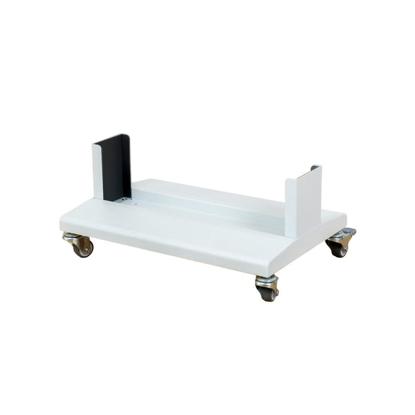 The Flow Horizon white stand side view with four wheels.